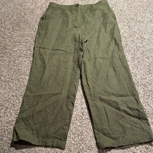 Boden Primrose Linen Cropped Olive Green Wide-Leg Trousers- US10